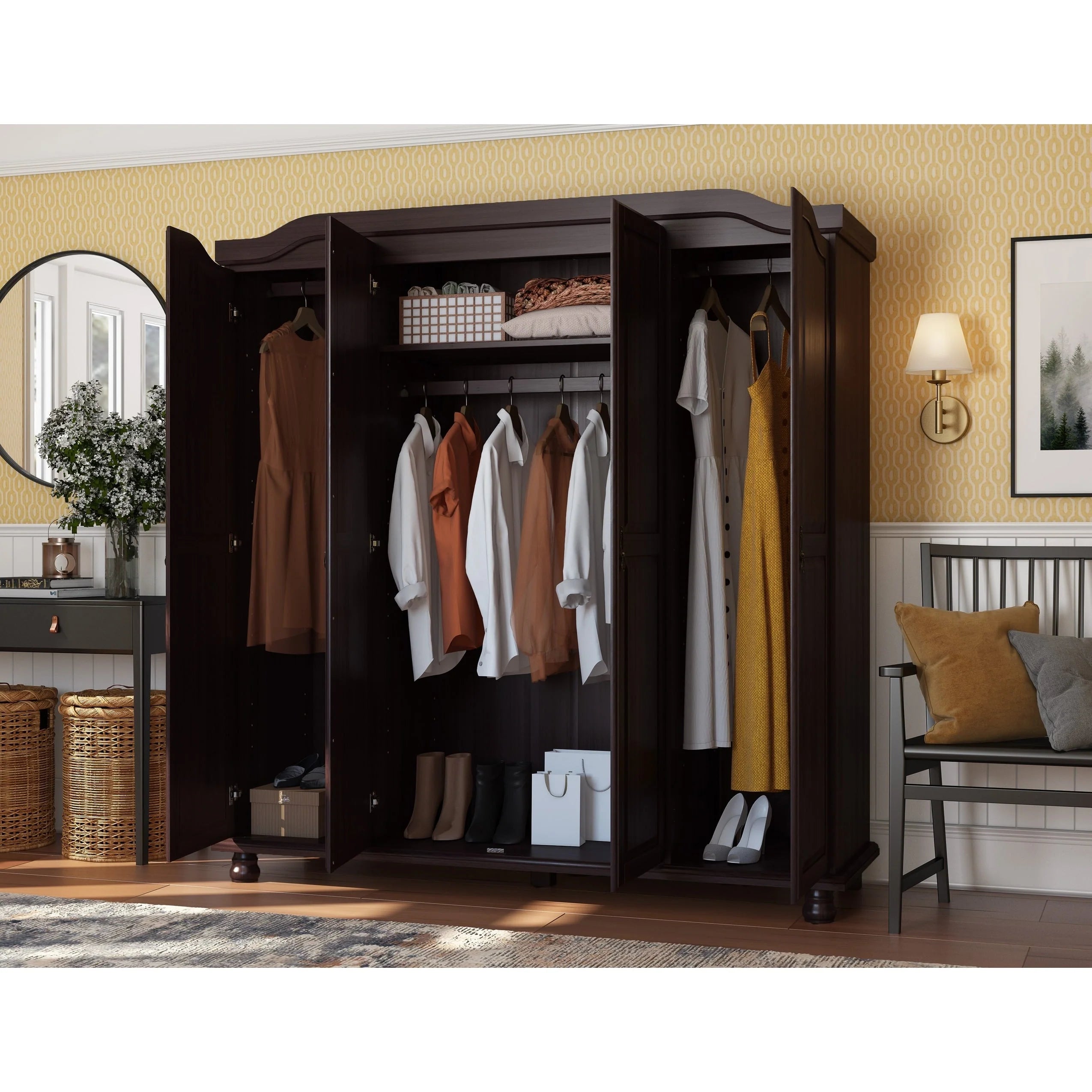 Armoire-penderie Kyle 4 portes de Palace Imports, 100 % bois massif, avec portes en bois massif ou miroir