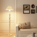 Lampadaire décoratif moderne à boules empilées avec abat-jour en tissu