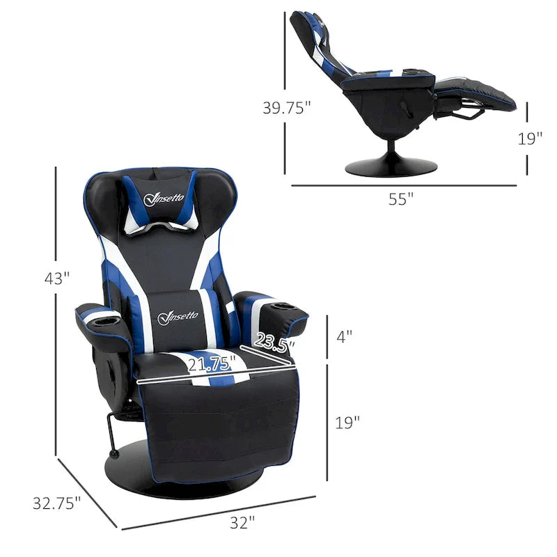 Chaise de jeu vidéo Vinsetto Racing avec dossier inclinable et repose-pieds, appuie-tête et porte-gobelet