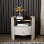 Table de chevet de luxe avec plateau en verre, tiroir de rangement et niche ouverte
