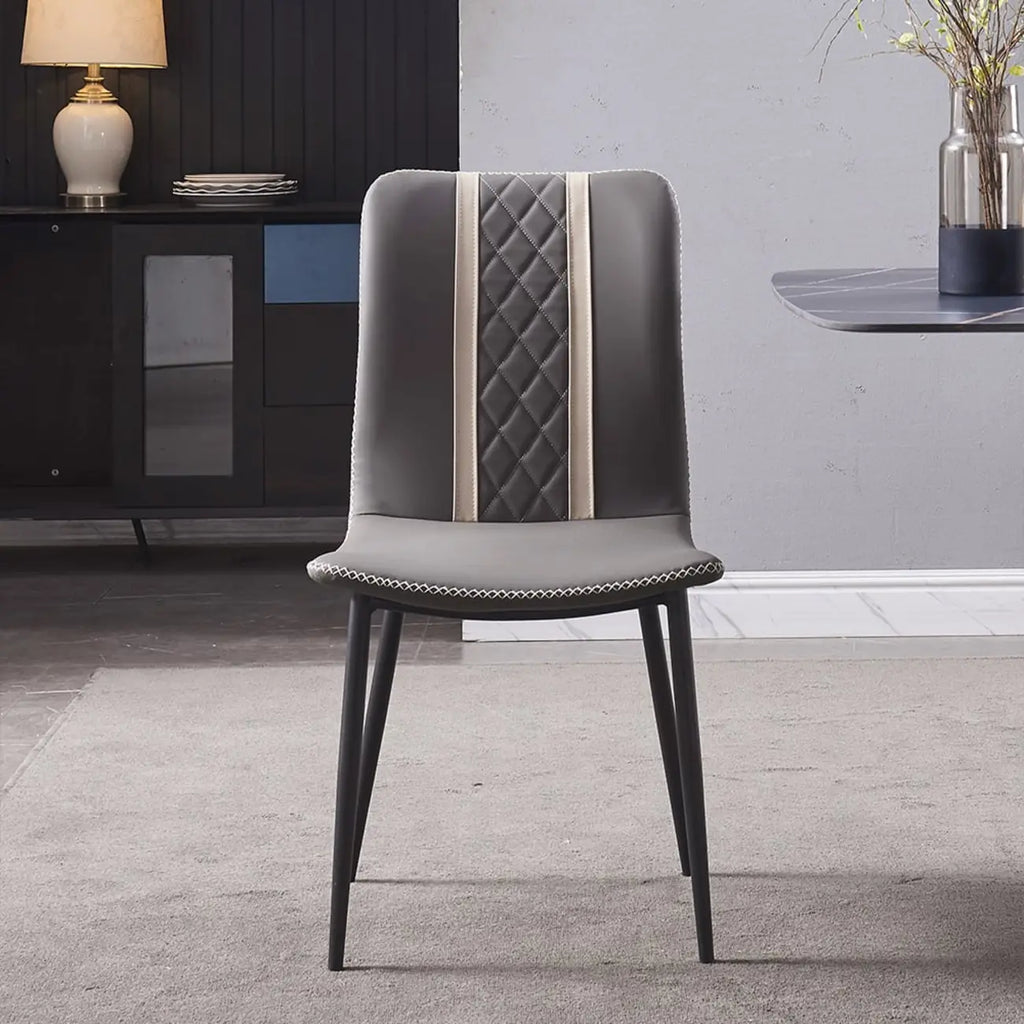 Chaise de salle à manger moderne sans accoudoirs, en similicuir gris et pieds en métal