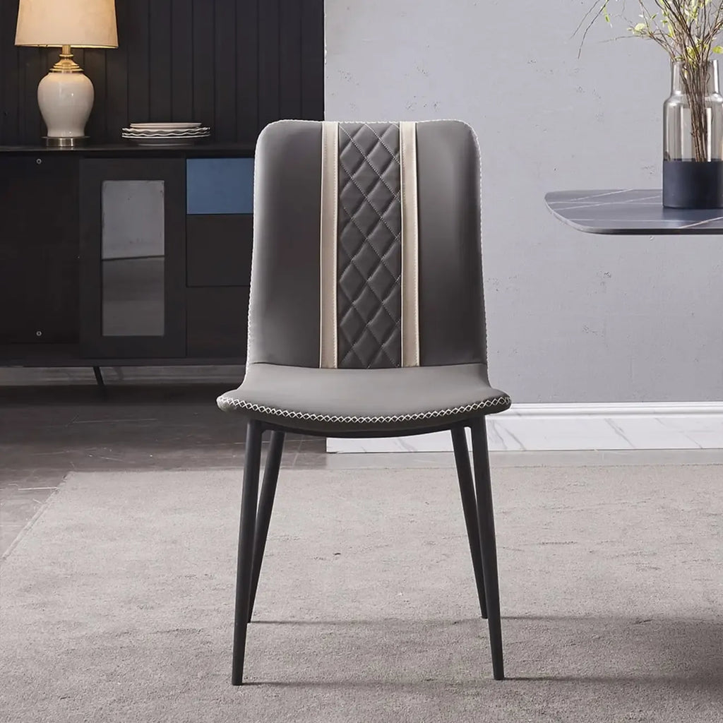 Chaise de salle à manger moderne sans accoudoirs, en similicuir gris et pieds en métal