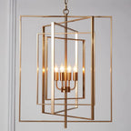 Lustre moderne rectangulaire en métal doré à structure cage