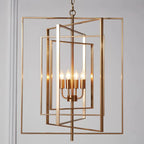 Lustre moderne rectangulaire en métal doré à structure cage