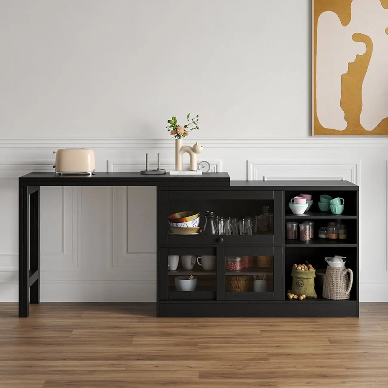 Buffet extensible de style campagnard en MDF noir