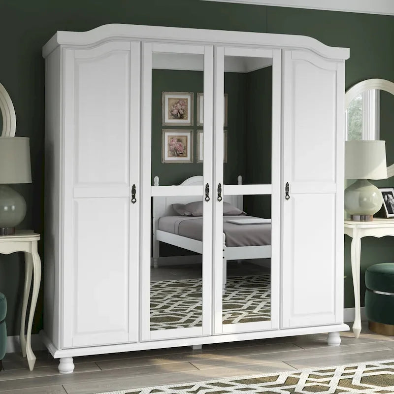 Armoire-penderie Kyle 4 portes de Palace Imports, 100 % bois massif, avec portes en bois massif ou miroir