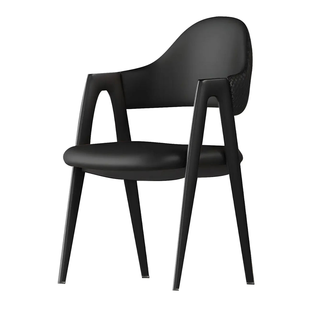 Chaise de salle à manger moderne en cuir avec dossier incurvé et accoudoirs ouverts