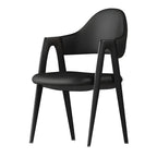 Chaise de salle à manger moderne en cuir avec dossier incurvé et accoudoirs ouverts
