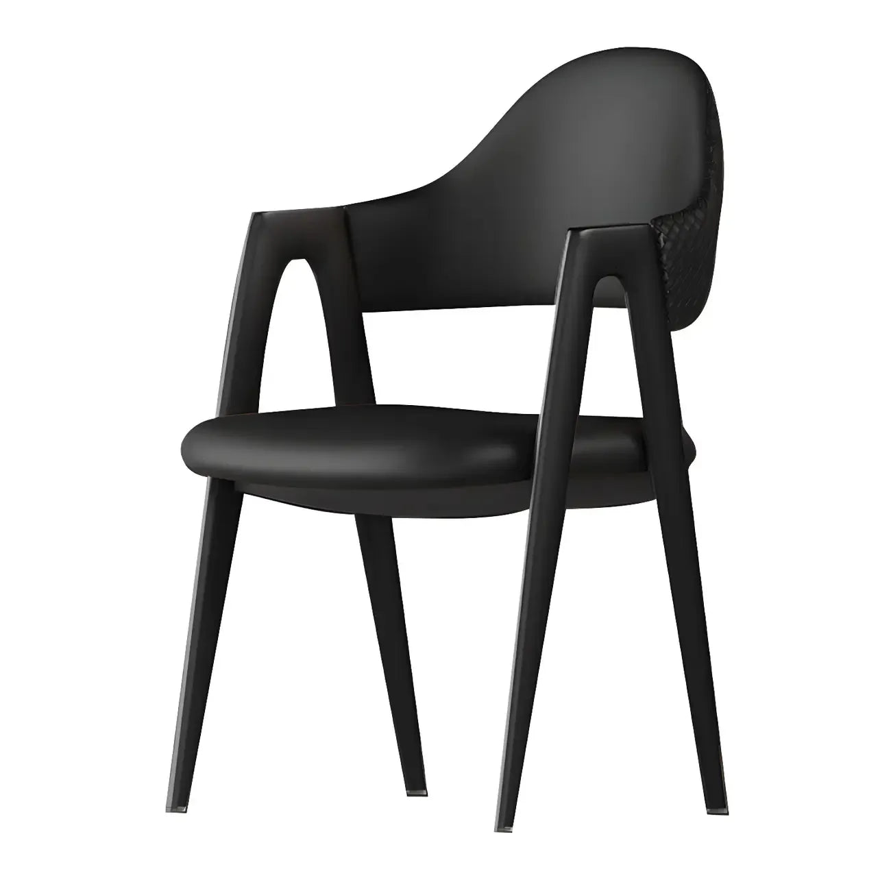 Chaise de salle à manger moderne en cuir avec dossier incurvé et accoudoirs ouverts