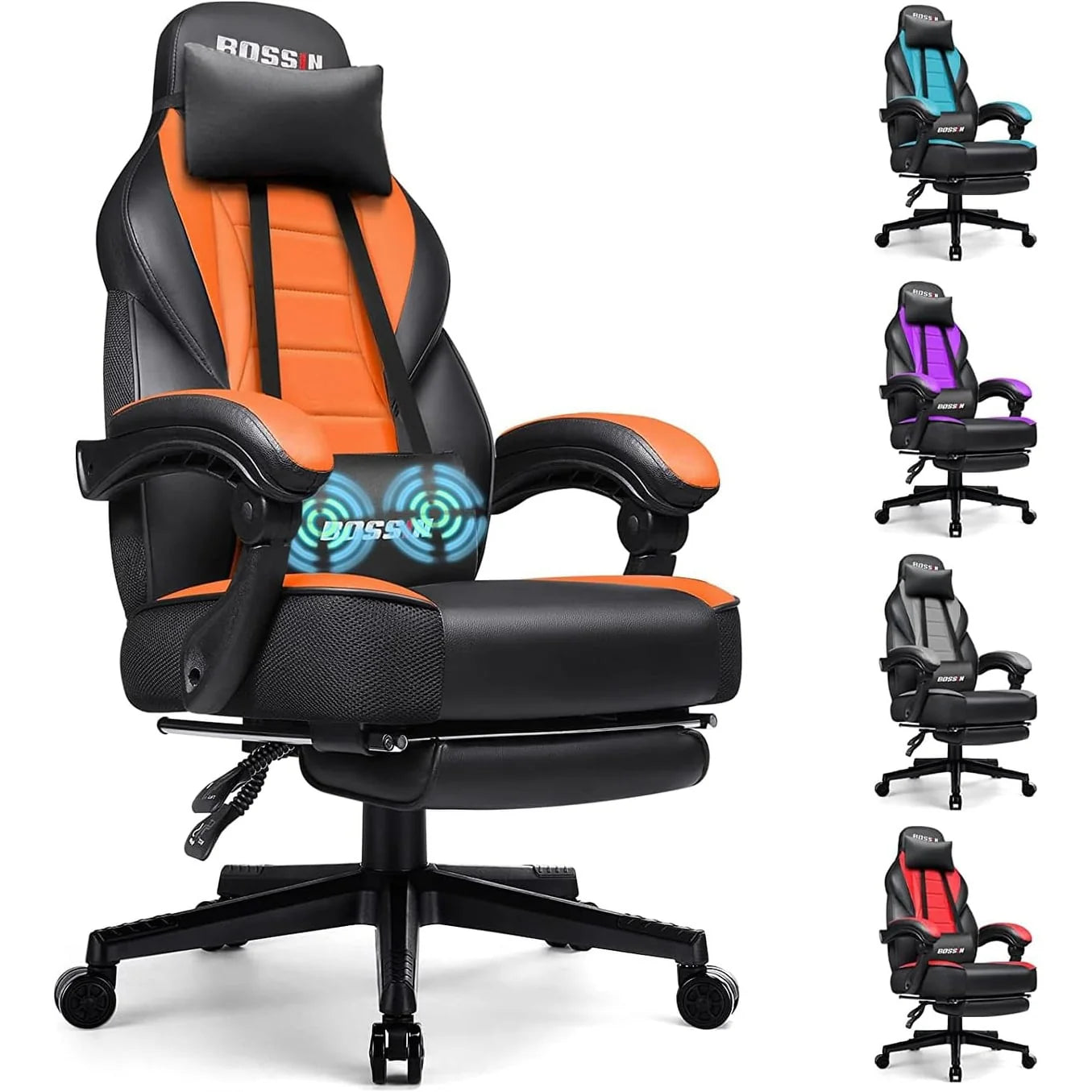 Chaise de jeu BOSSIN style racing, chaise de jeu grande taille supportant jusqu'à 136 kg (300 lbs), dossier haut, chaise d'ordinateur