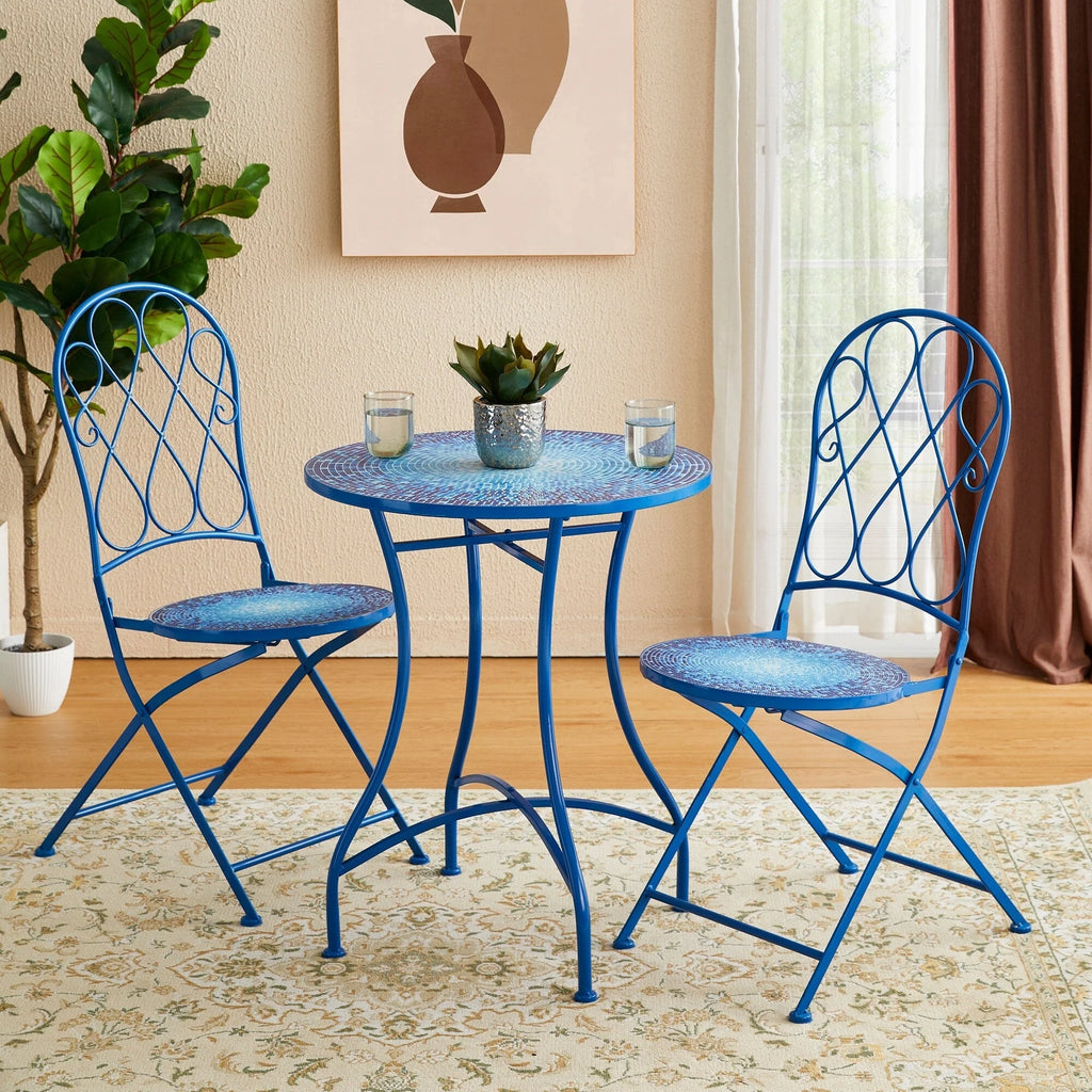 Ensemble bistrot pliant en métal Glitzhome pour extérieur, 3 pièces, table et chaises de patio