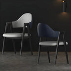 Chaise de salle à manger moderne en cuir avec dossier incurvé et accoudoirs ouverts