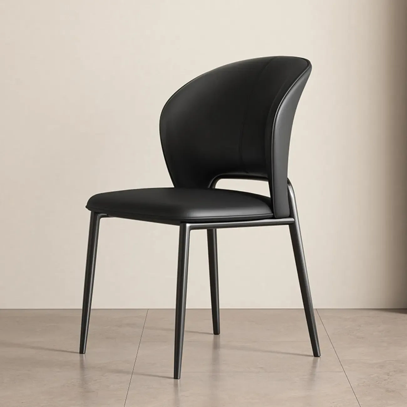 Chaise de salle à manger moderne en similicuir à dossier bas incurvé