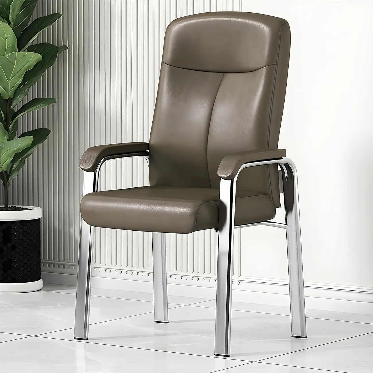 Chaise de bureau moderne HomeyFad en cuir et métal, à 4 pieds et accoudoirs