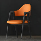 Chaise de salle à manger moderne en cuir avec dossier incurvé et accoudoirs ouverts