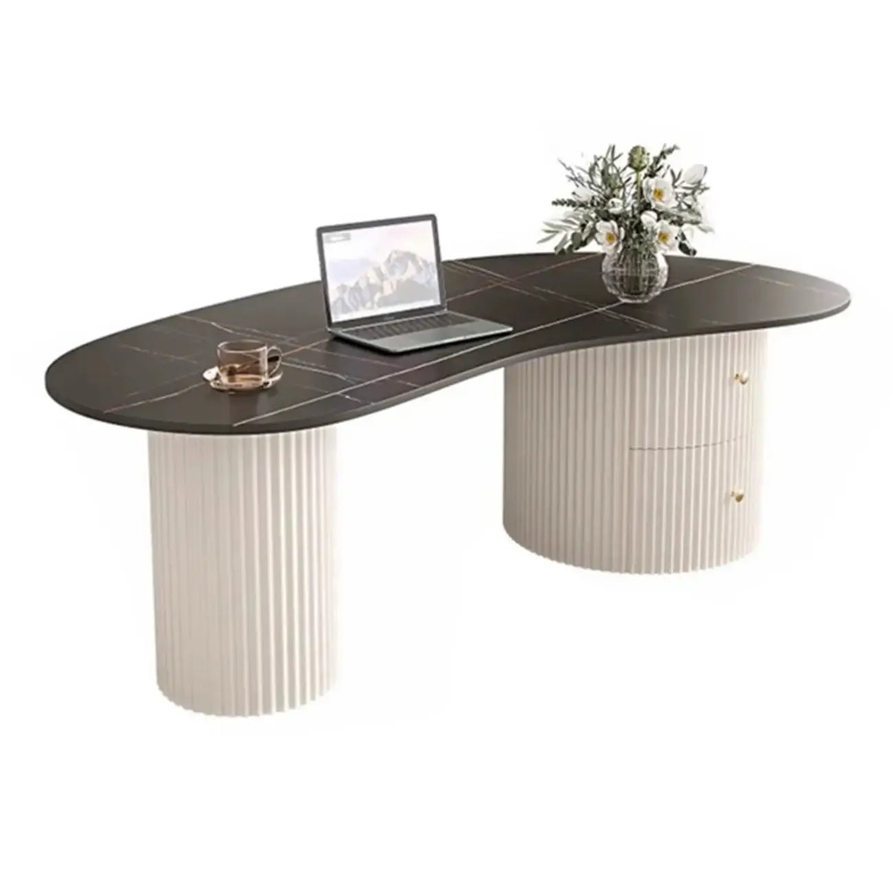 Table basse ovale blanche minimaliste standard avec 2 tiroirs