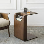 Table d'appoint convertible en forme de C en bois de noyer avec rangement