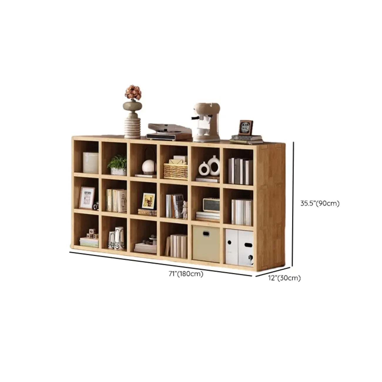 Bibliothèque horizontale moderne en bois à 8 cubes, finition naturelle
