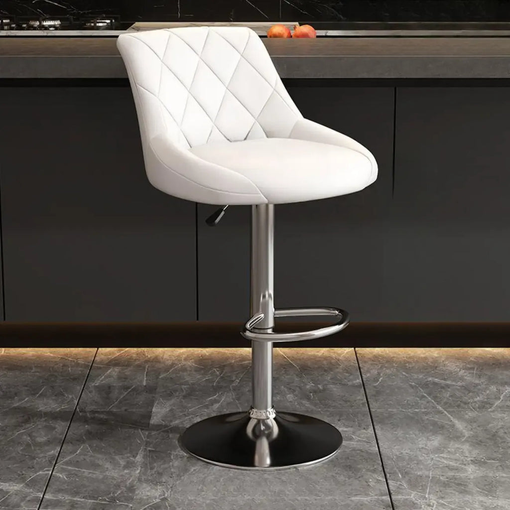 Tabouret de bar pivotant capitonné à losanges, réglable, en cuir PU noir et rouge
