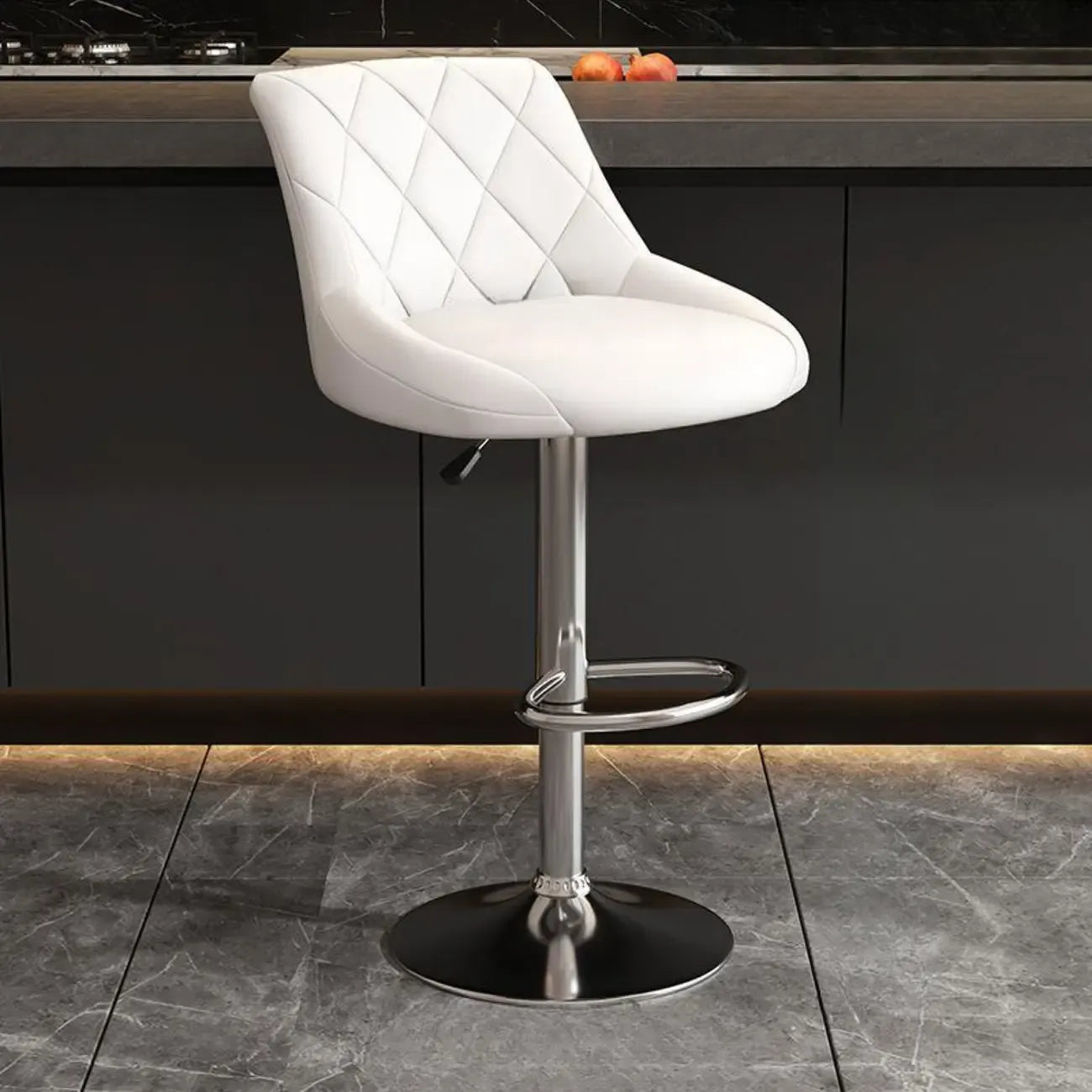 Tabouret de bar pivotant capitonné à losanges, réglable, en cuir PU noir et rouge