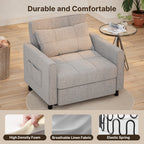 Canapé-lit convertible 3 en 1, chaise longue rembourrée réglable et pliable