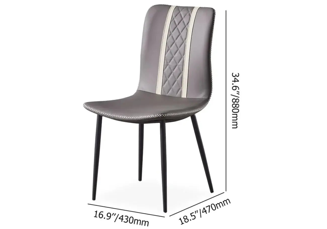 Chaise de salle à manger moderne sans accoudoirs, en similicuir gris et pieds en métal