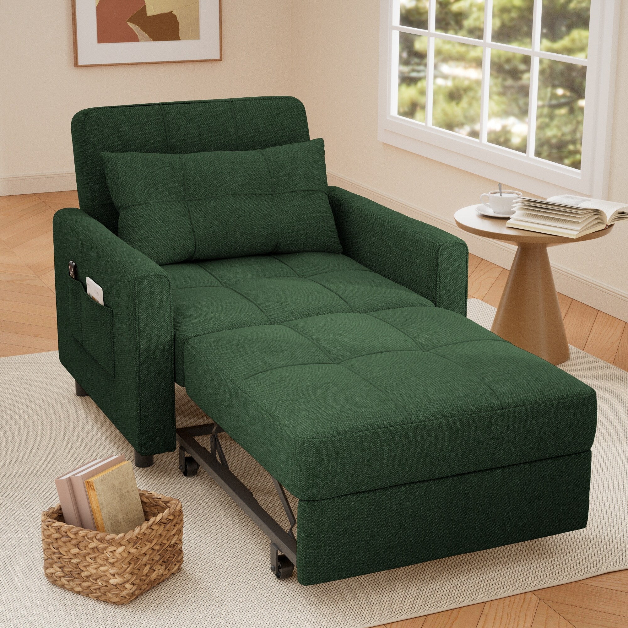 Divano Letto Trasformabile 3-in-1, Poltrona Letto Estraibile, Letto Pieghevole Convertibile per Soggiorno