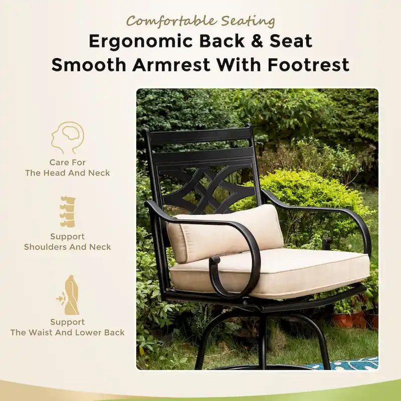 Ensemble de 4 chaises de bar de patio pivotantes en métal avec coussins pour l'extérieur