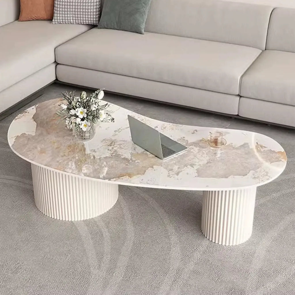 Table basse ovale blanche minimaliste standard avec 2 tiroirs
