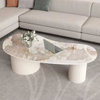 Table basse ovale blanche minimaliste standard avec 2 tiroirs