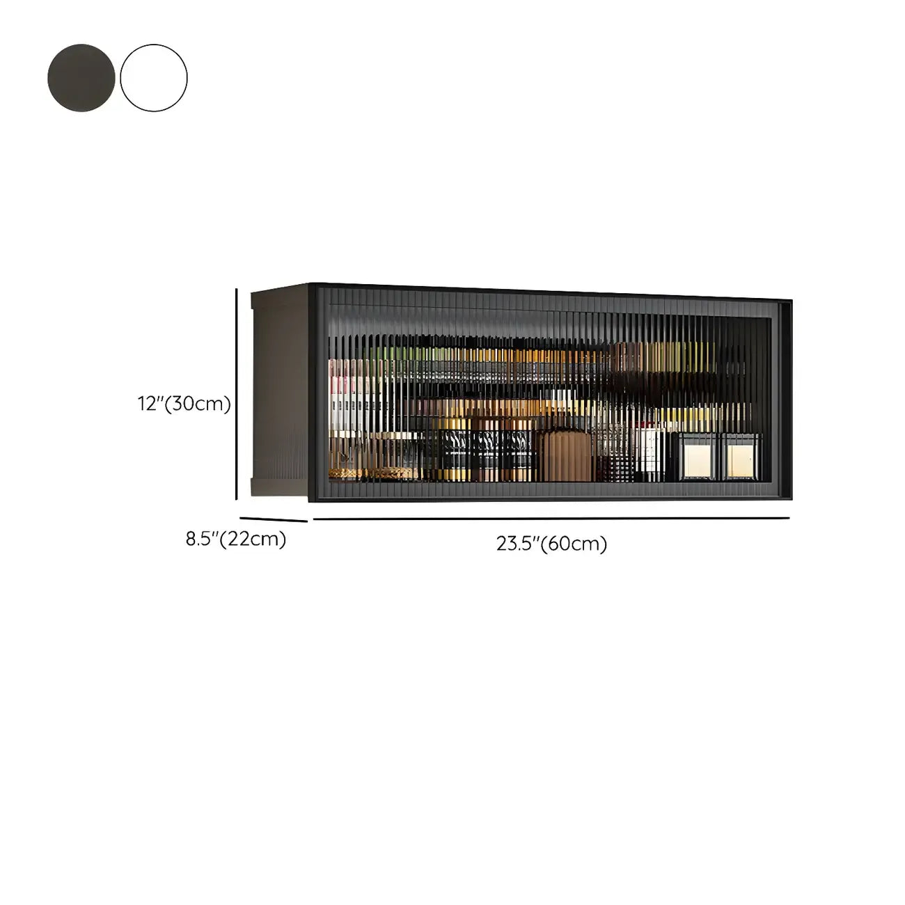 Vitrine de cuisine suspendue en métal gris et verre