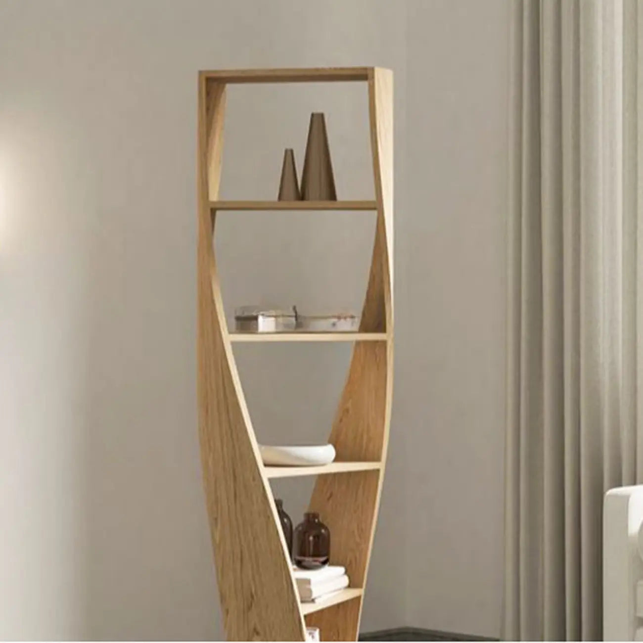 Bibliothèque verticale contemporaine en bois à 5 niveaux en forme de sablier