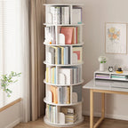 Bibliothèque cylindrique en bois marron à dos ouvert et pivotante