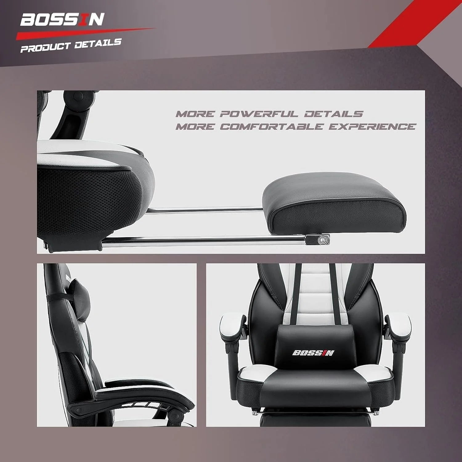 Chaise de jeu BOSSIN style racing, chaise de jeu grande taille supportant jusqu'à 136 kg (300 lbs), dossier haut, chaise d'ordinateur