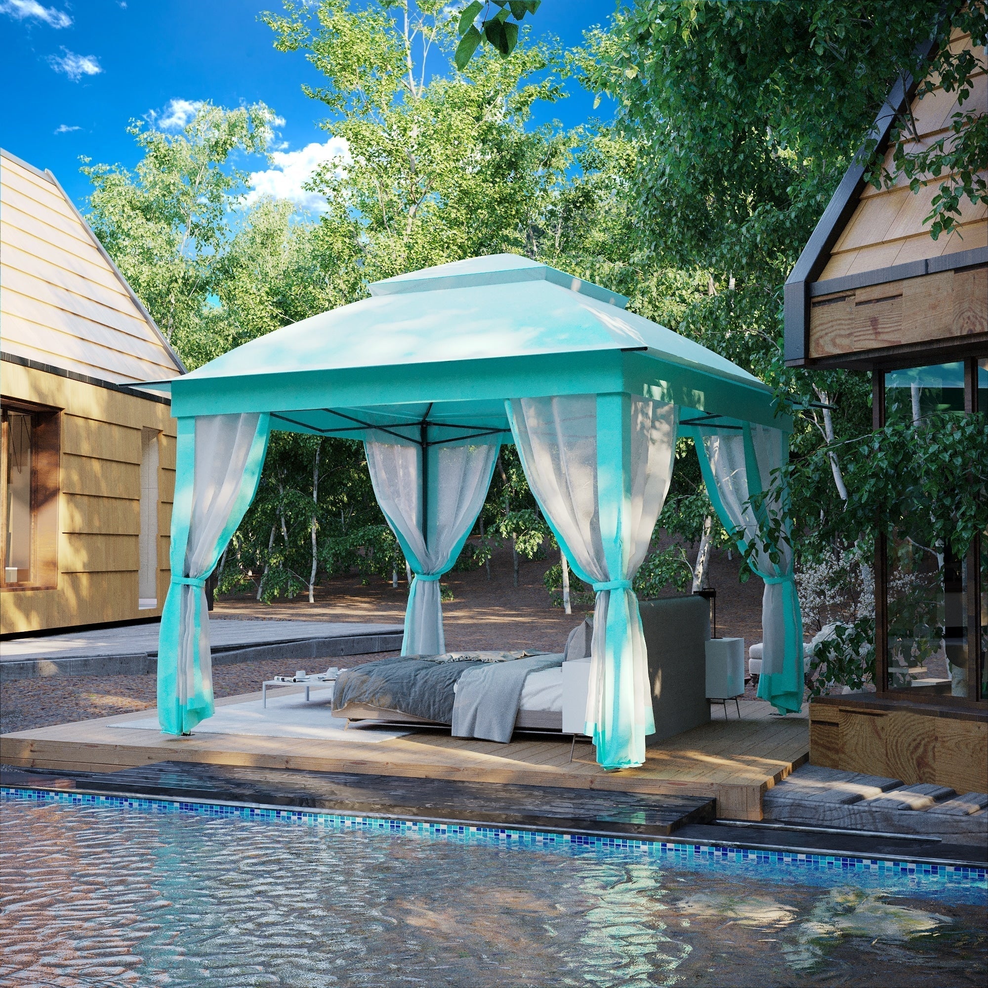 Cozywor Tonnelle escamotable en acier de 3,35 m x 3,35 m avec moustiquaire