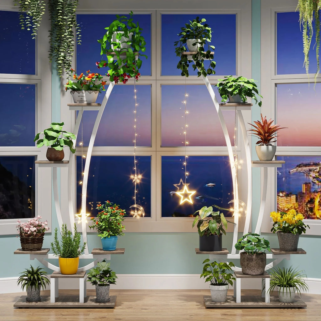 Support pour plantes d'intérieur, étagère à fleurs à 6 niveaux pour jardin - Lot de 2