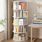 Bibliothèque cylindrique en bois marron à dos ouvert et pivotante