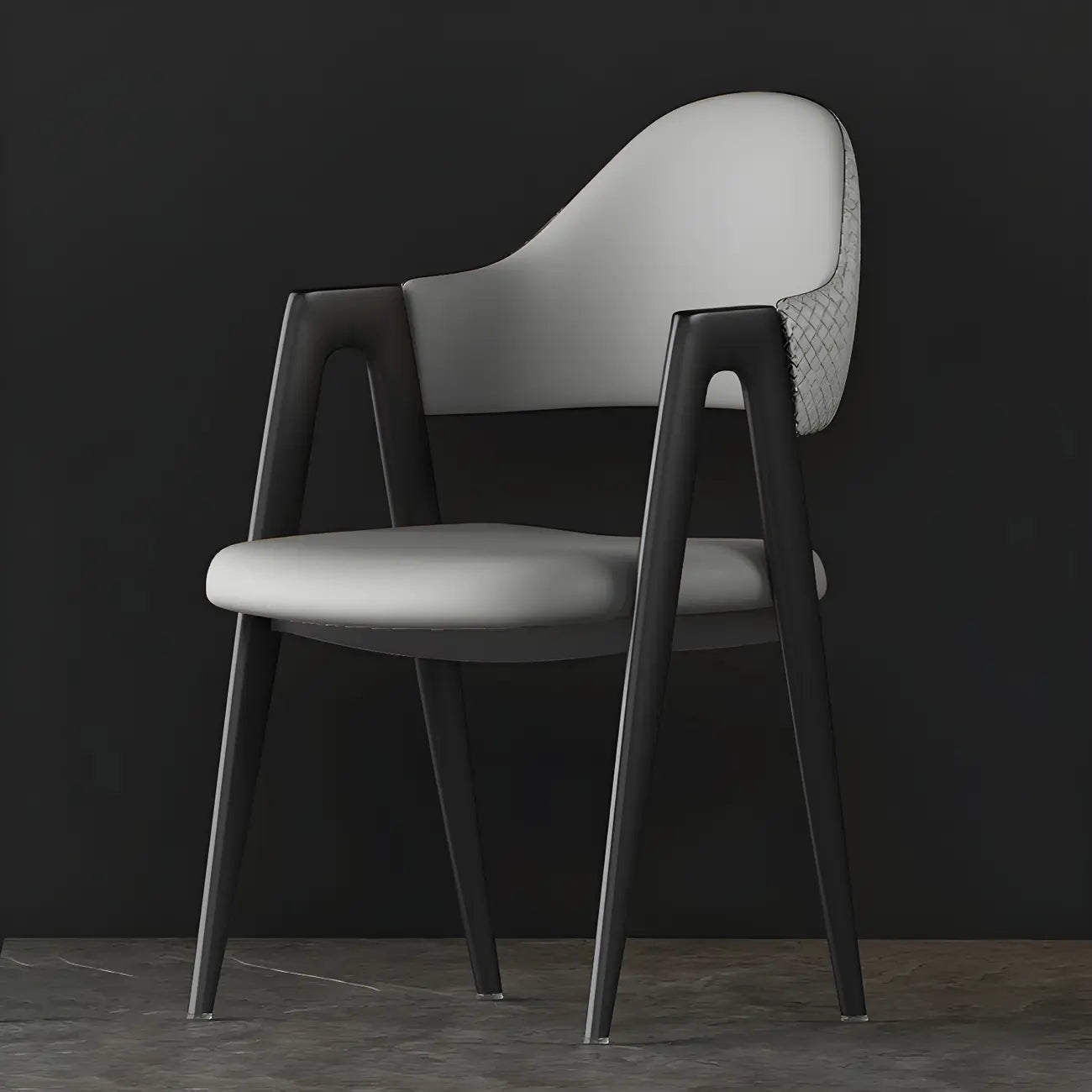 Chaise de salle à manger moderne en cuir avec dossier incurvé et accoudoirs ouverts