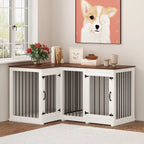 Grand meuble d'angle pour 2 chiens, cage en forme de L - 58,7 x 41,1 pouces