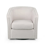 Fauteuil pivotant, style baril rond classique, tissu beige blé
