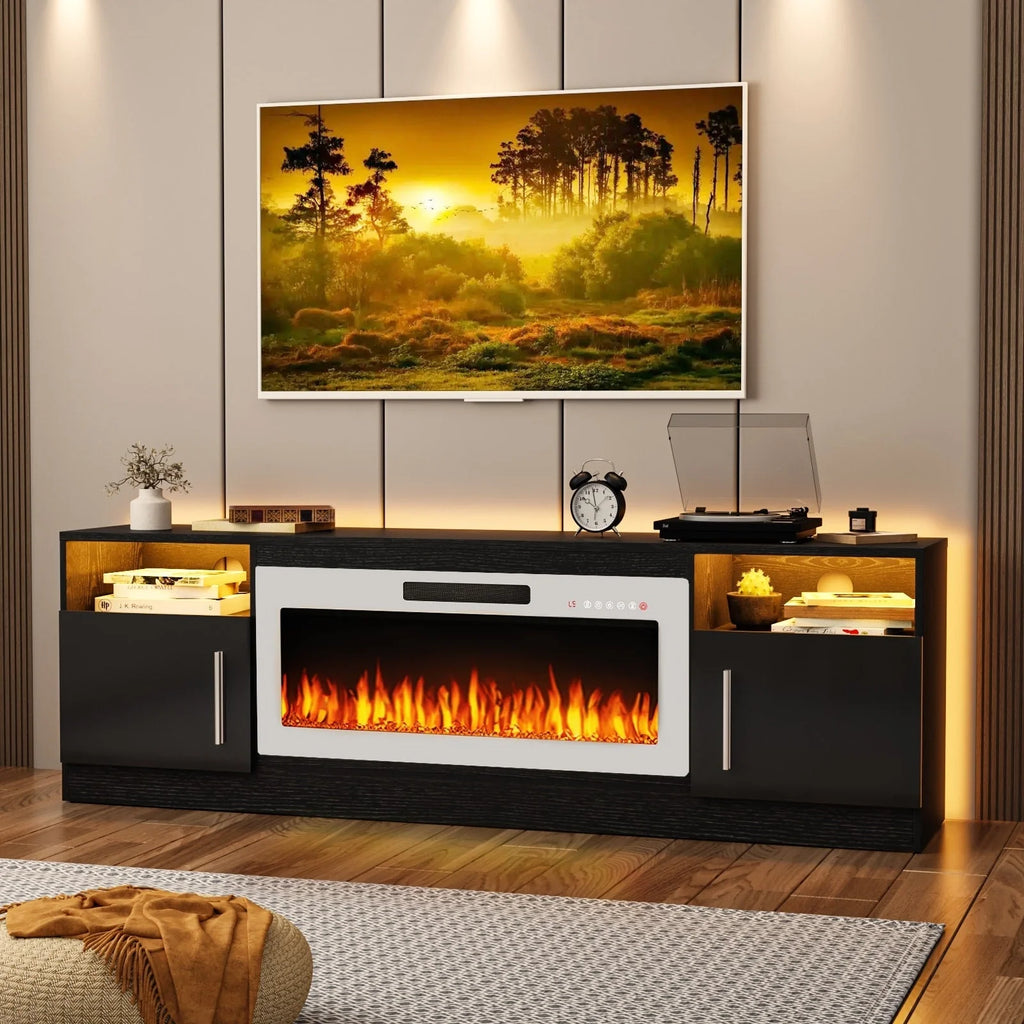 Meuble TV Bossin 70 avec cheminée électrique 36 pouces, compatible avec les téléviseurs jusqu'à 80 pouces, éclairage LED 16 couleurs/centre multimédia