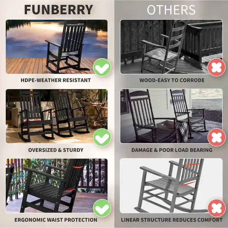 Ensemble de 2 chaises berçantes d'extérieur à dossier haut Vrakae pour tous les temps