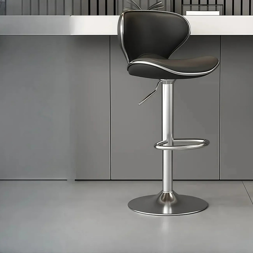 Tabouret de bar pivotant et réglable avec selle rembourrée en cuir