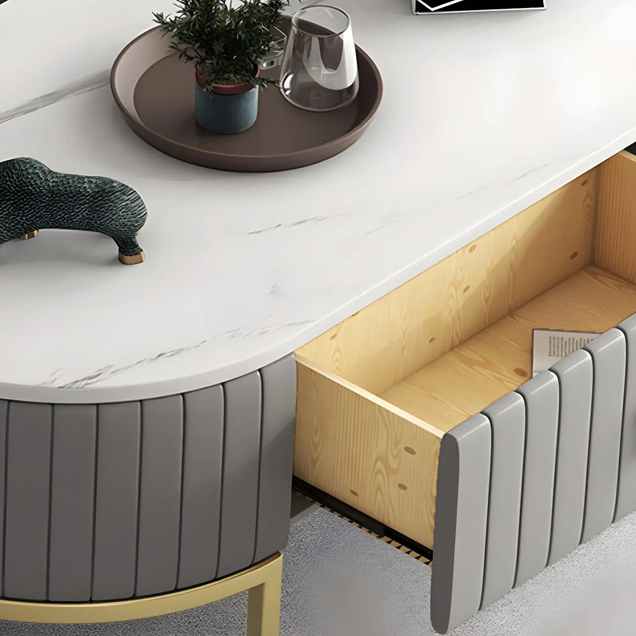 Mobile porta TV con gambe in marmo grigio Glam 79