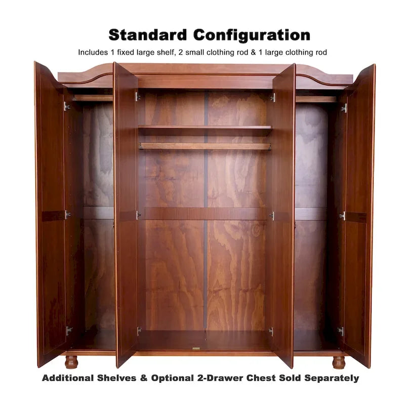 Armoire-penderie Kyle 4 portes de Palace Imports, 100 % bois massif, avec portes en bois massif ou miroir