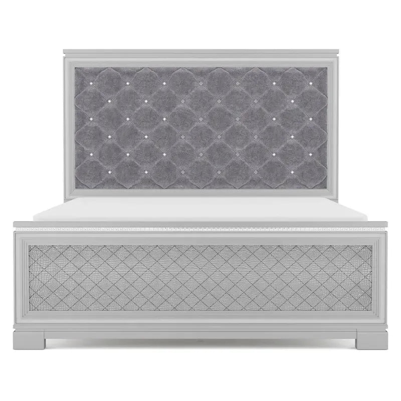 Ensemble de chambre à coucher Seleena Glam Silver Wood 5 pièces avec panneaux capitonnés et port USB par Furniture of America