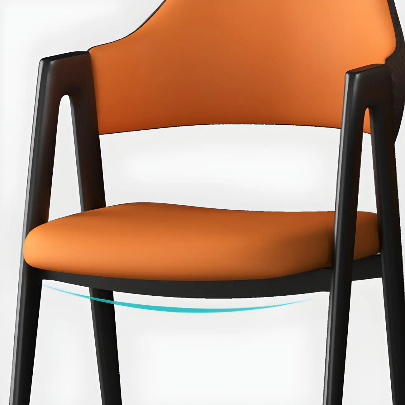 Chaise de salle à manger moderne en cuir avec dossier incurvé et accoudoirs ouverts