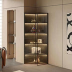 Vitrine d'angle moderne en métal gris et bois avec porte vitrée