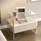 Table de chevet avec tiroir et cadre en acrylique blanc transparent