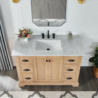 Meuble-lavabo Hervas avec plateau en marbre naturel, sans miroir.